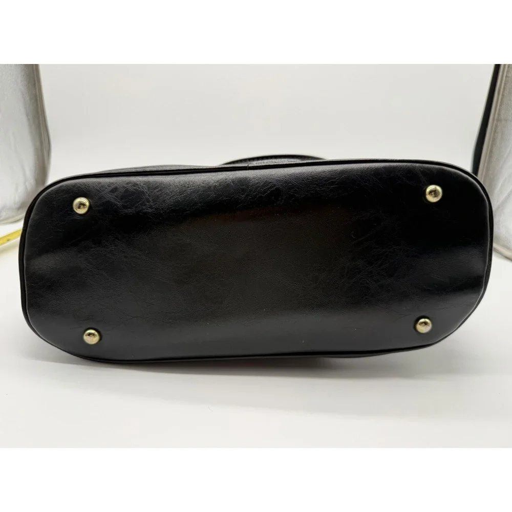 Harve Benard VTG Black Faux Leather Dome Satchel Handbag Gold Hardware High Shin